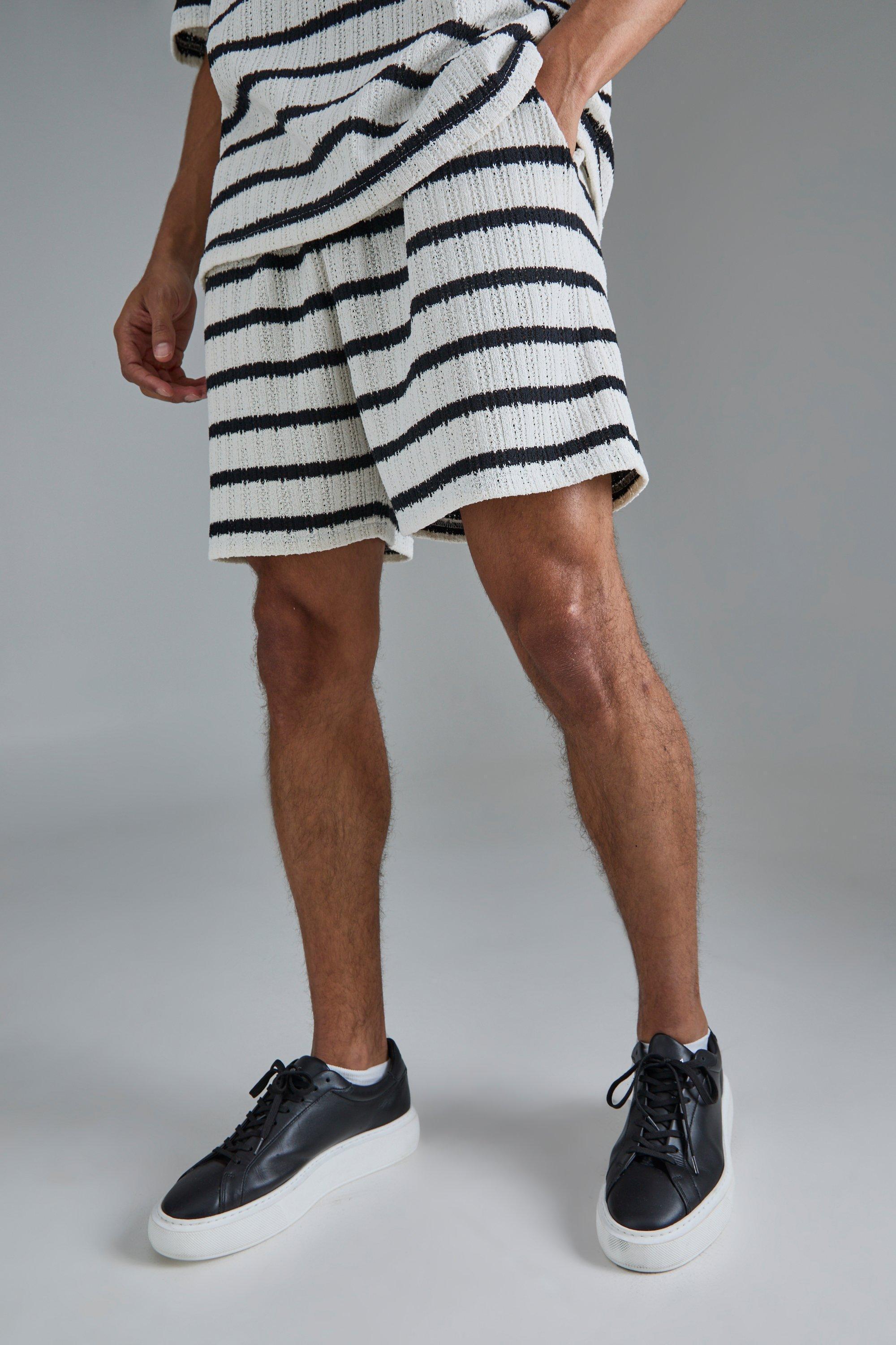 Boxy Textured Stripe Shorts | boohooMAN USA Product Image