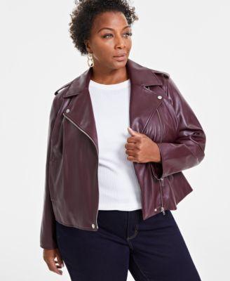 Plus Size Faux-Leather Moto Jacket, Created for Macy's Product Image