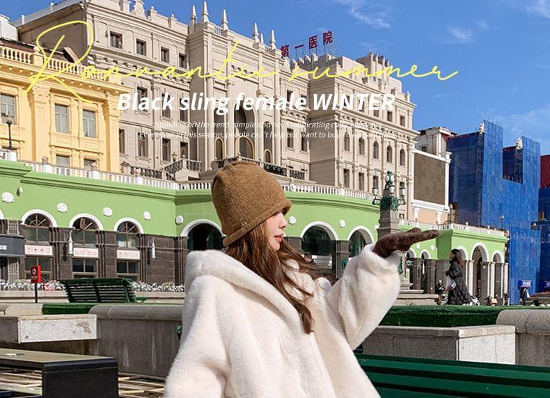 Plain Hood Faux Fur Jacket Product Image