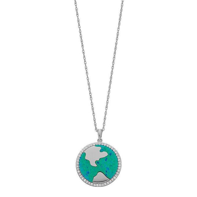 Sterling Silver Lab-Created Blue Opal & Lab-Created White Sapphire Pendant Necklace, Womens Product Image