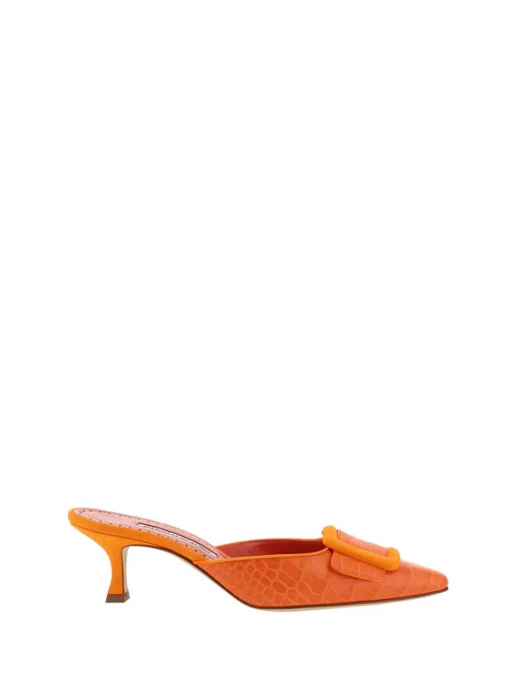 Maysalebi 50 Suede-trimmed Croc-effect Leather Mules In Bora Product Image