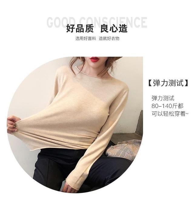 Long Sleeve Crew Neck Plain Knit Top Product Image