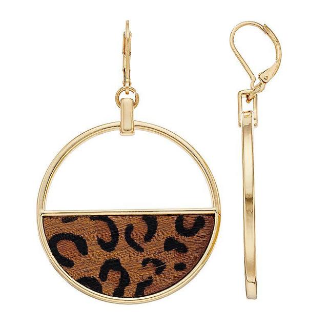 Nine West Cheetah Print Hoop Drop Earrings, Womens, Brown Product Image