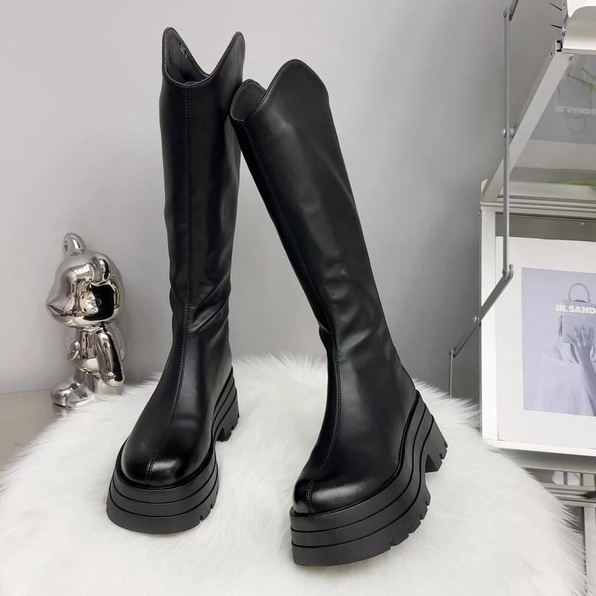 Faux Leather Platform Tall Boots Product Image