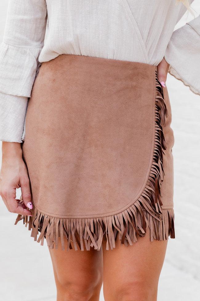 I'll Go First Brown Fringe Hem Suede Mini Skort FINAL SALE Product Image