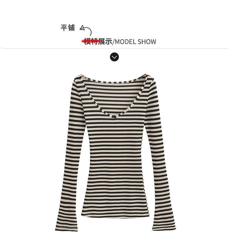 Striped Skinny V-Neck T-Shirt Product Image