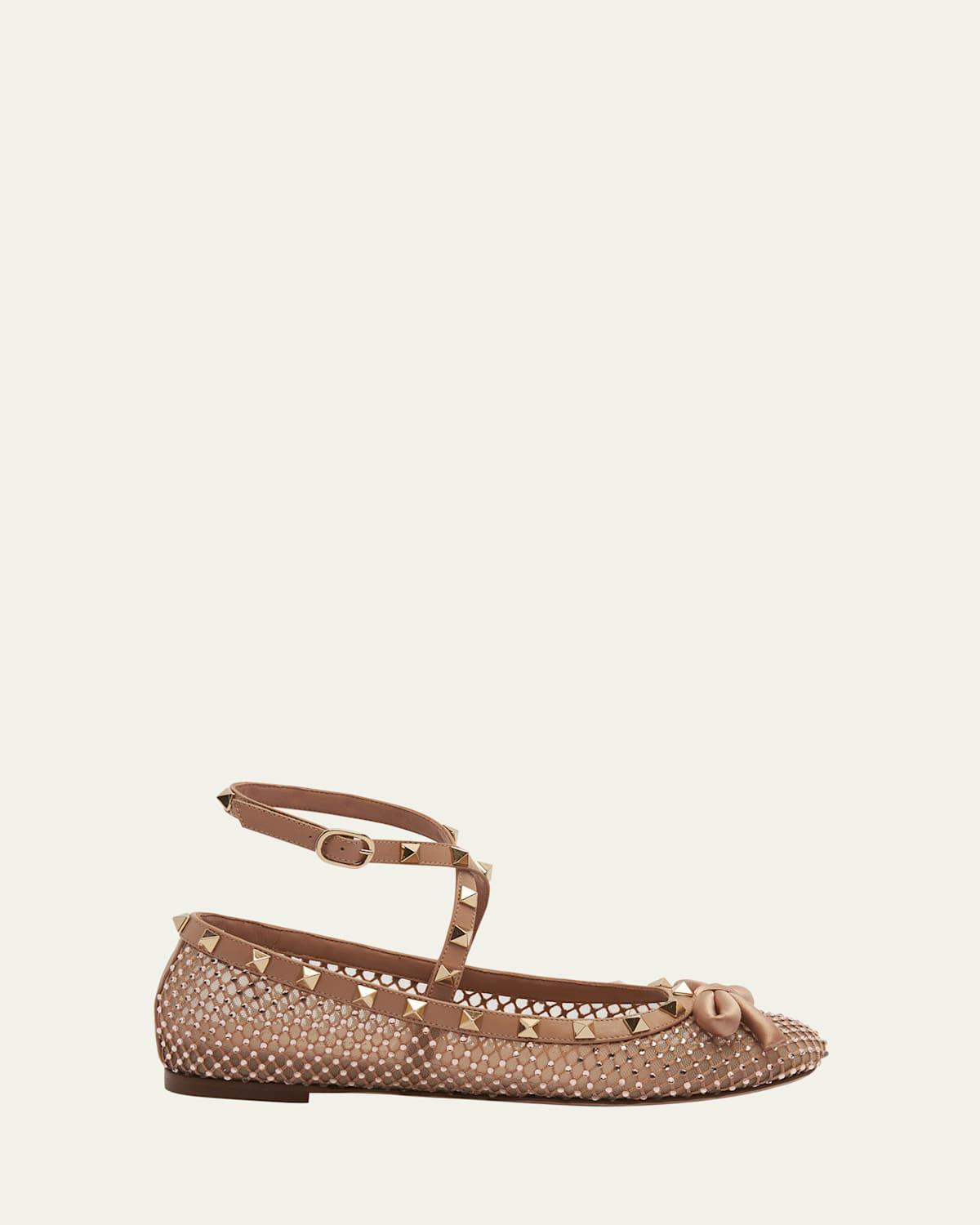 Rockstud Crystal Net Ankle-Strap Ballerina Flats Product Image