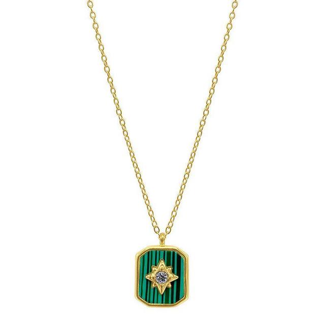 Adornia 14k Gold Plated Crystal Star Green Tablet Pendant Necklace, Womens Product Image