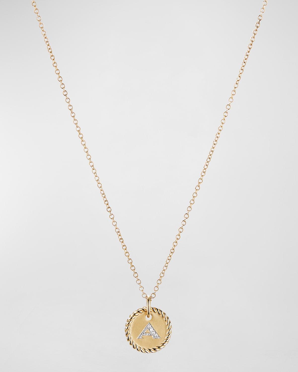 Womens Initial Charm Necklace in 18K Yellow Gold with Pav Diamonds Product Image