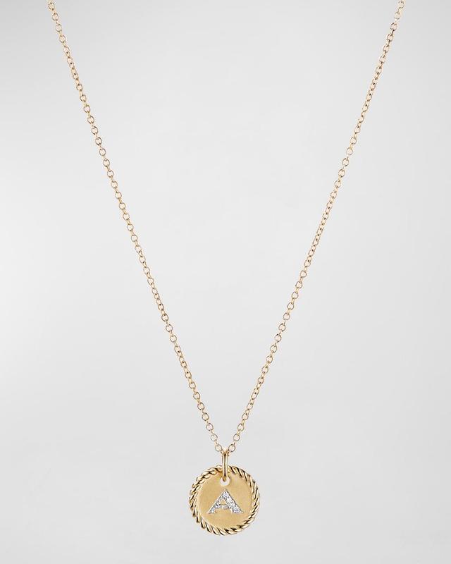 Womens Initial Charm Necklace in 18K Yellow Gold with Pav Diamonds Product Image