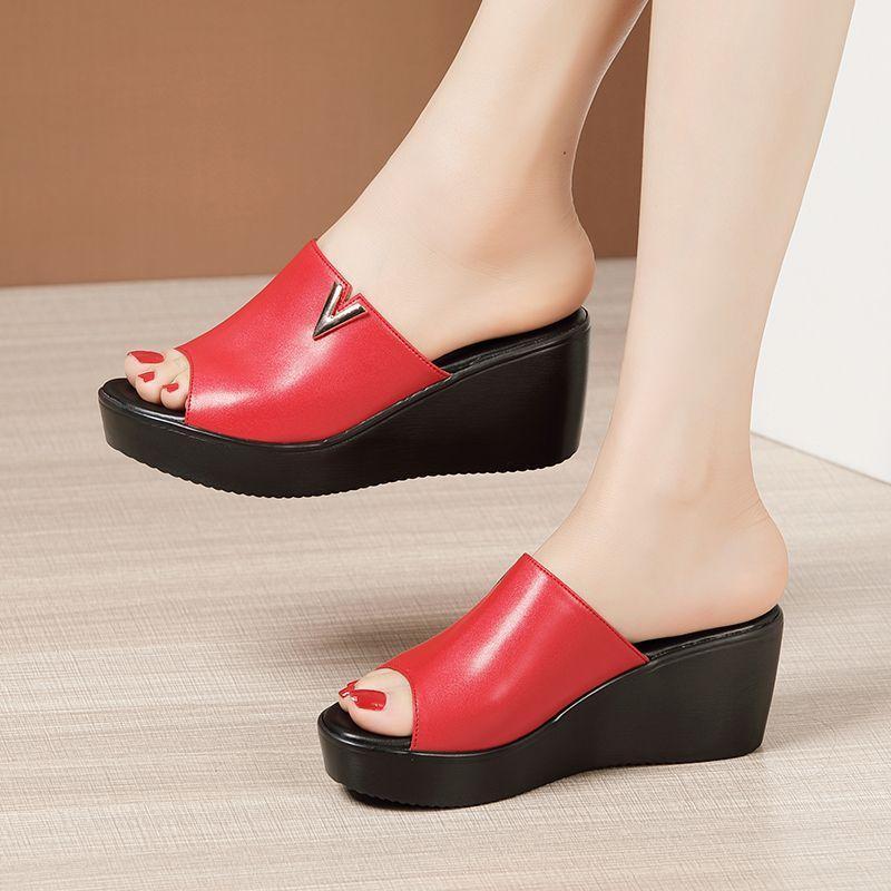 Platform Wedge-Heel Slide Sandals Product Image