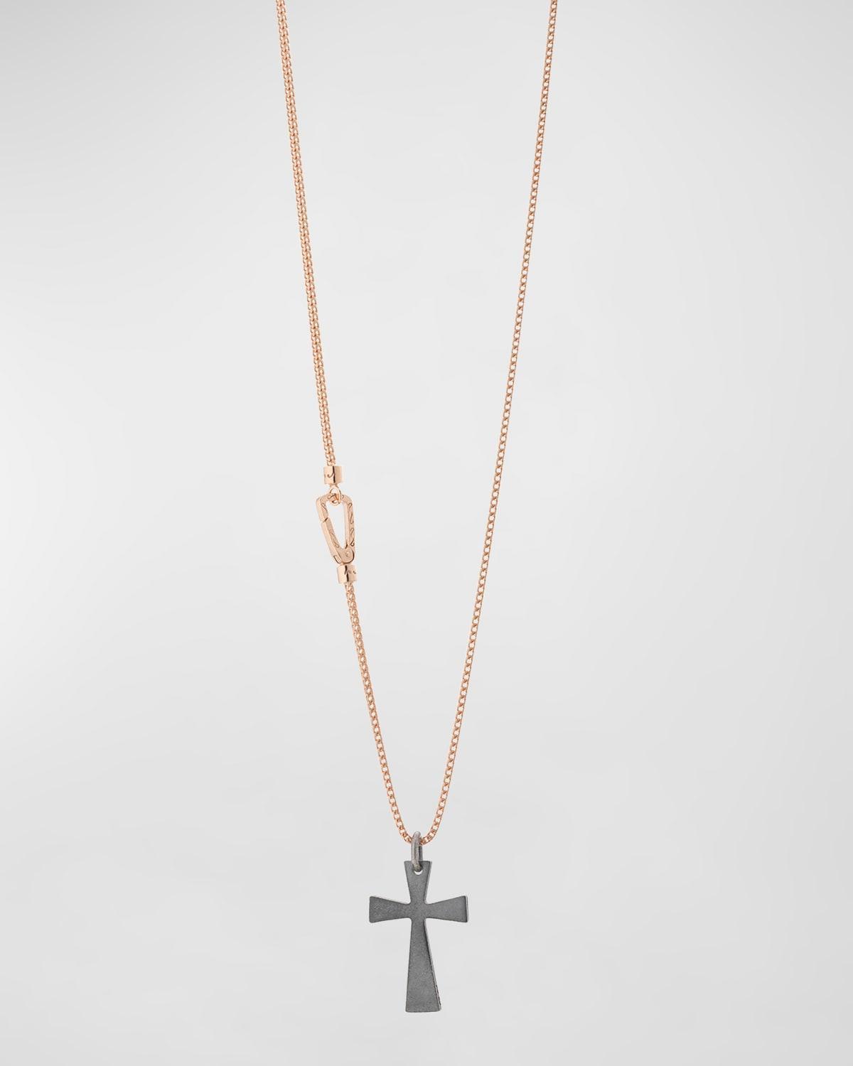 Mens The Cross Pendant Necklace in Oxidized Silver and 18K Rose Gold Plating product image