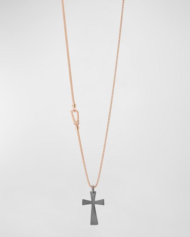 Mens The Cross Pendant Necklace in Oxidized Silver and 18K Rose Gold Plating Product Image