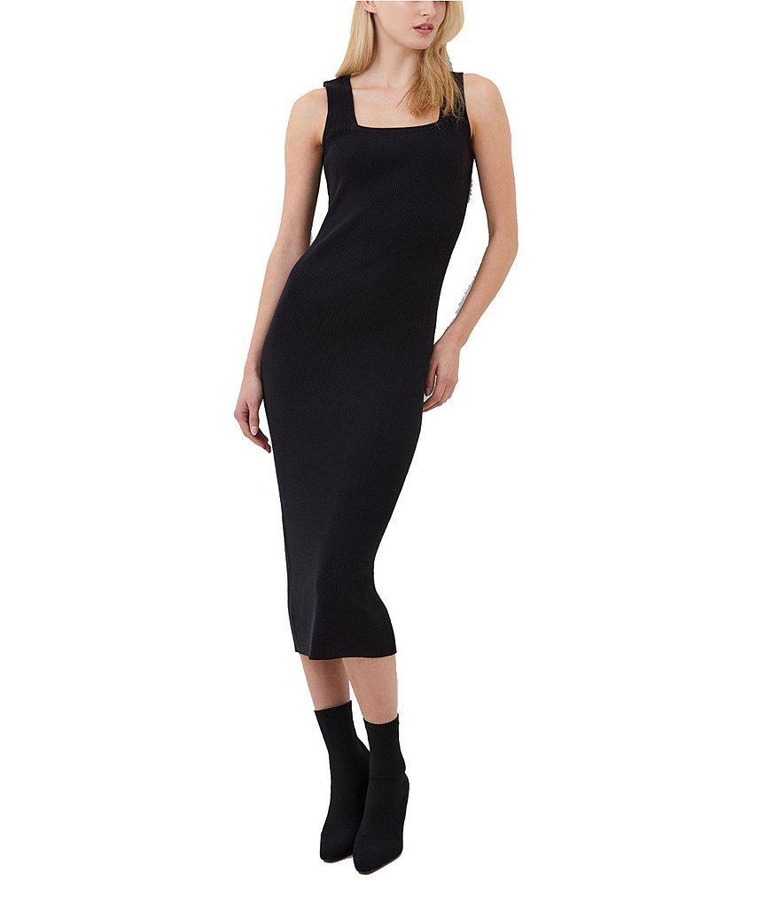 French Connection Mozza Ribbed Knit Square Neck Sleeveless Bodycon Midi Dress product image