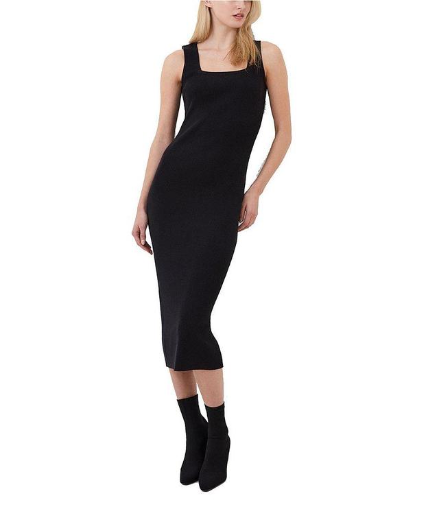 French Connection Mozza Ribbed Knit Square Neck Sleeveless Bodycon Midi Dress Product Image