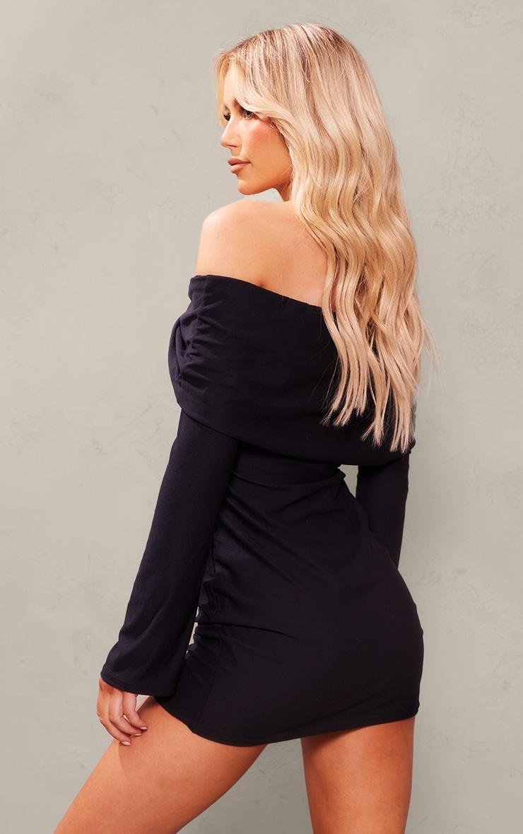 Black Soft Touch Twist Bardot Bodycon Dress Product Image