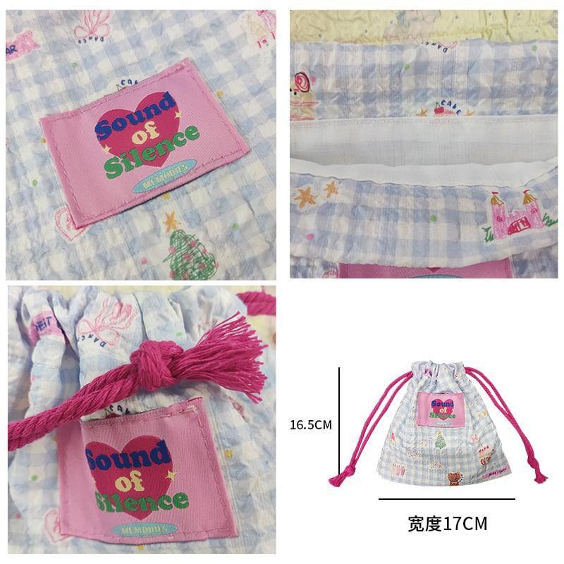 Print Lettering Applique Drawstring Pouch Product Image