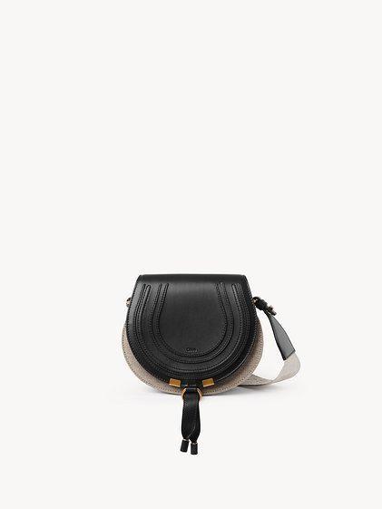 Small Marcie saddle bag in linen & smooth leather Product Image