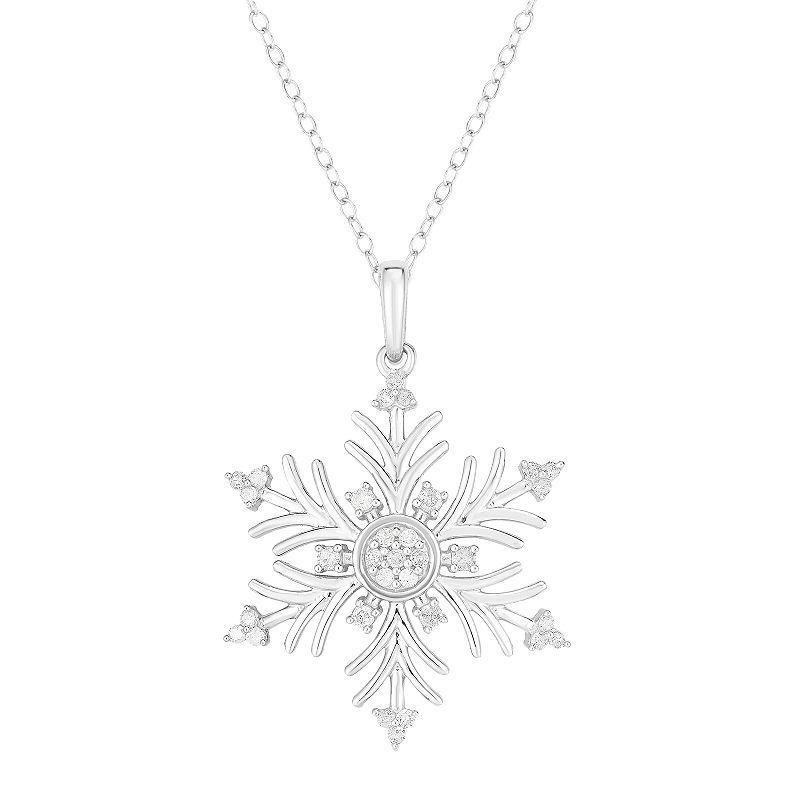 1/5 Carat T.W. Diamond Sterling Silver Snowflake Pendant Necklace, Womens Product Image