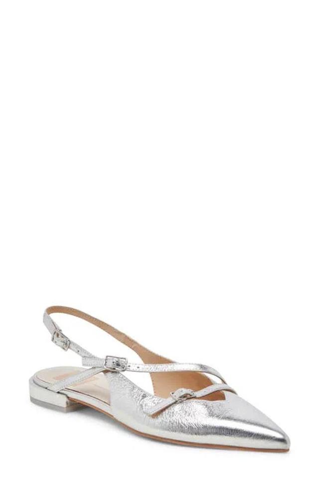 Pamla Pointed Toe Slingback Flat In Silver Crinkle Product Image