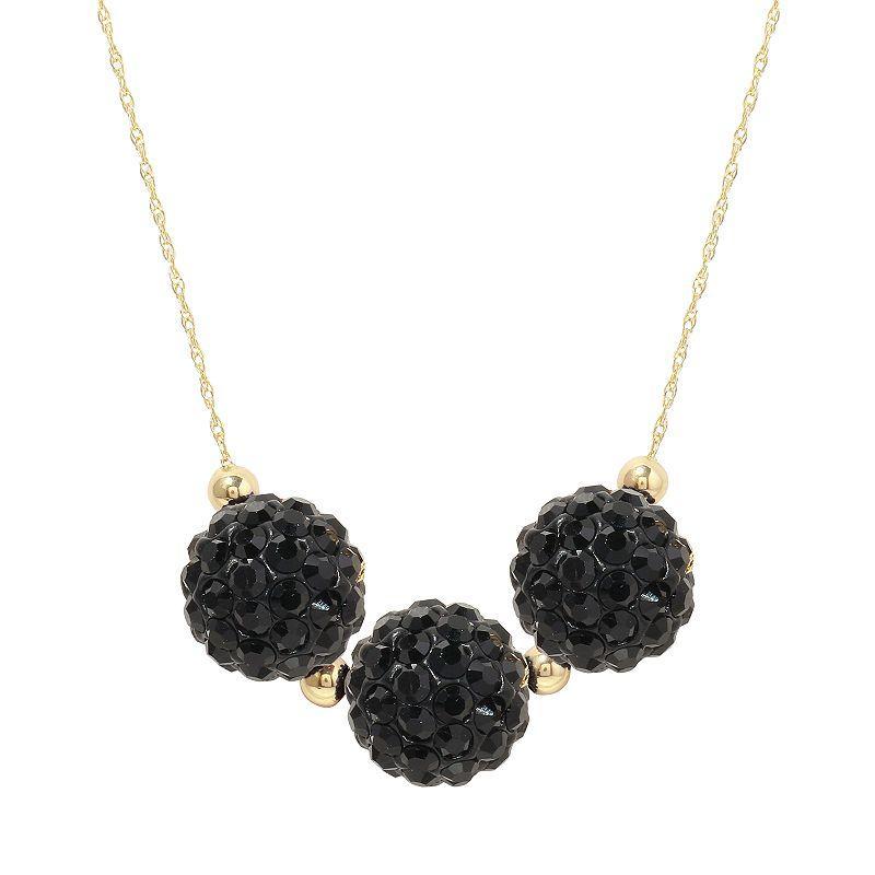 Womens Unbranded 14ky Gold Bead White Crystal Center Motif Necklace, Womens Black Product Image