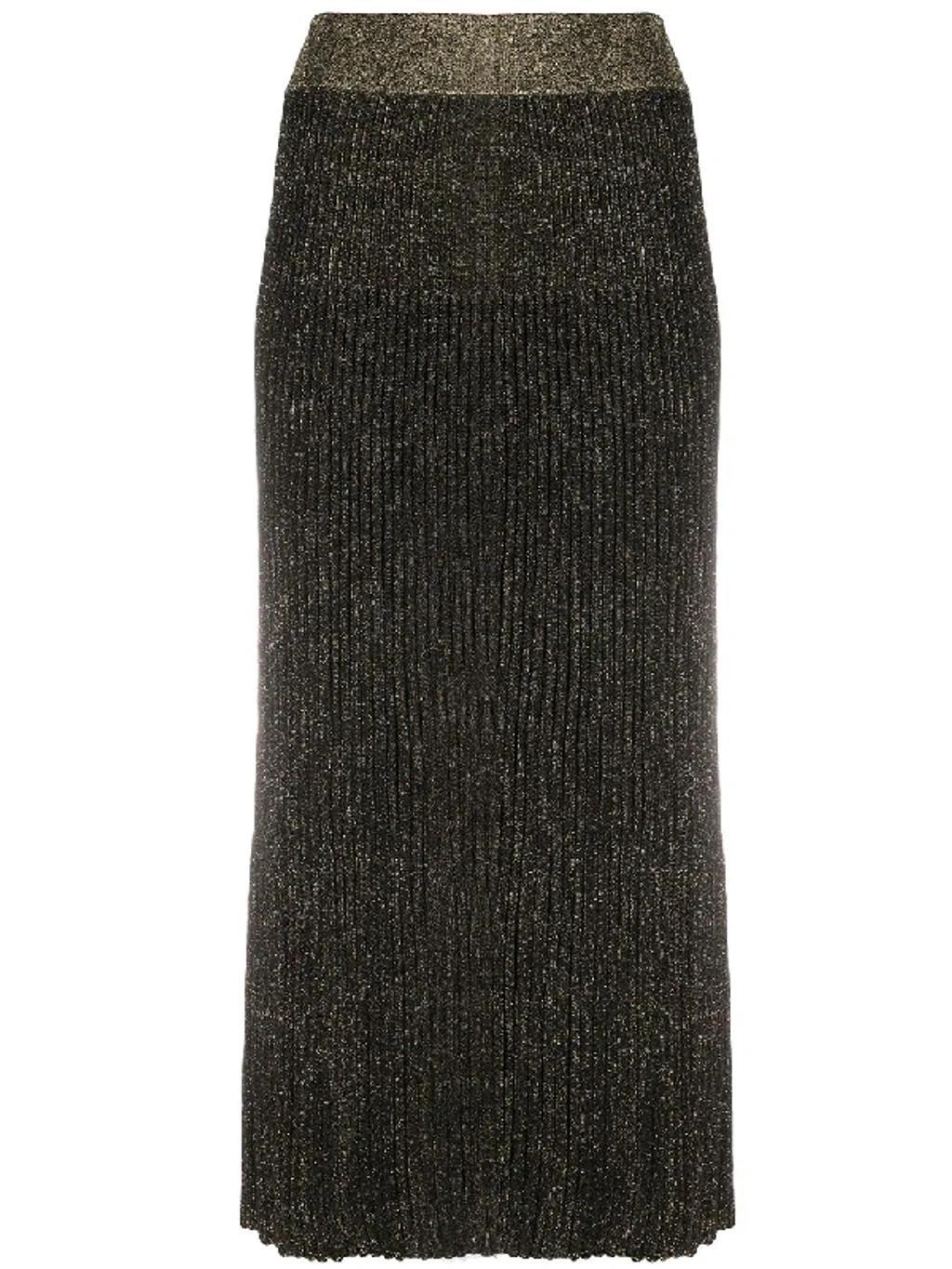 Metallic Ribbed-knit Midi Skirt In Ead Noir Or product image