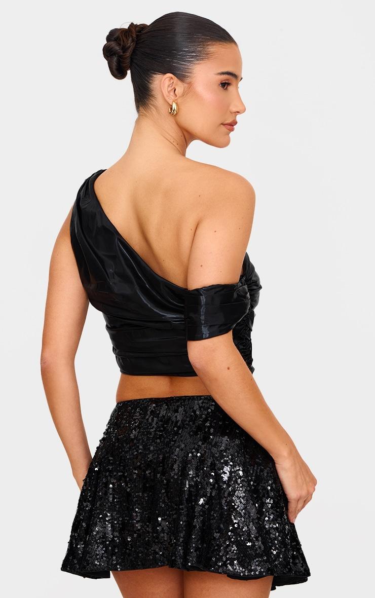 Black Satin Drapey Bardot Top Product Image