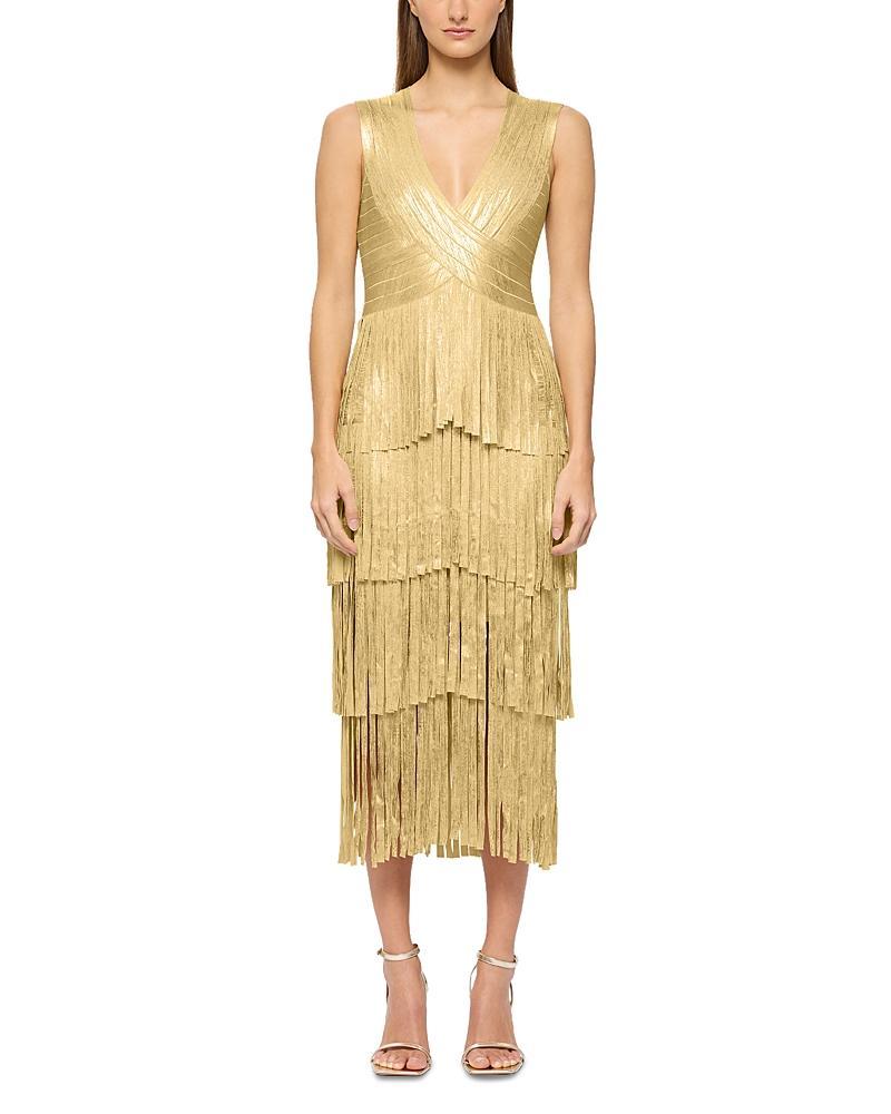 Herve Leger Foiled Bandage Fringe Midi Dress product image