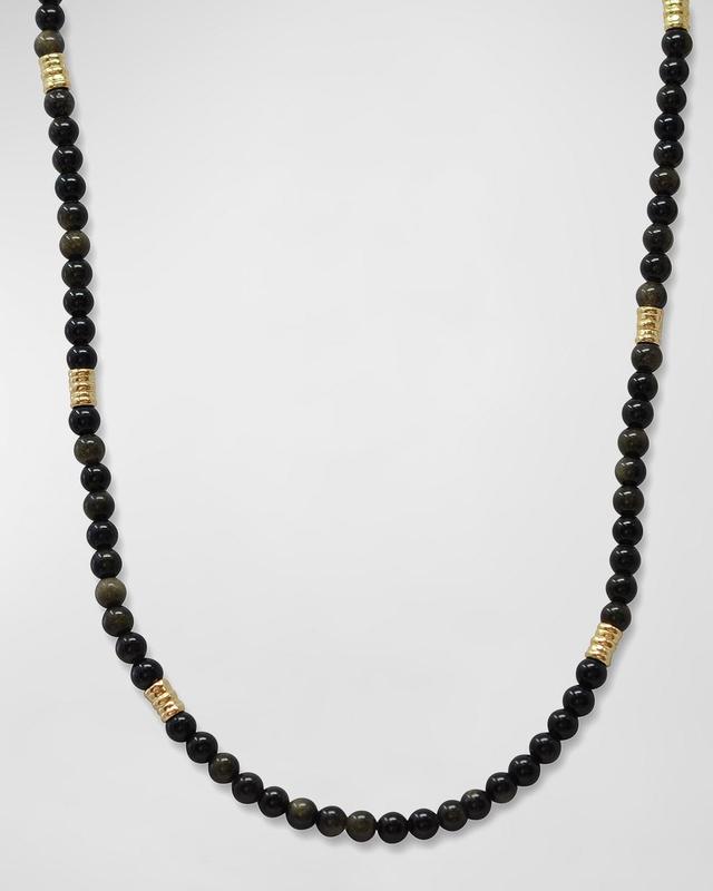 Mens 18K Gold & Obsidian Beaded Necklace Product Image