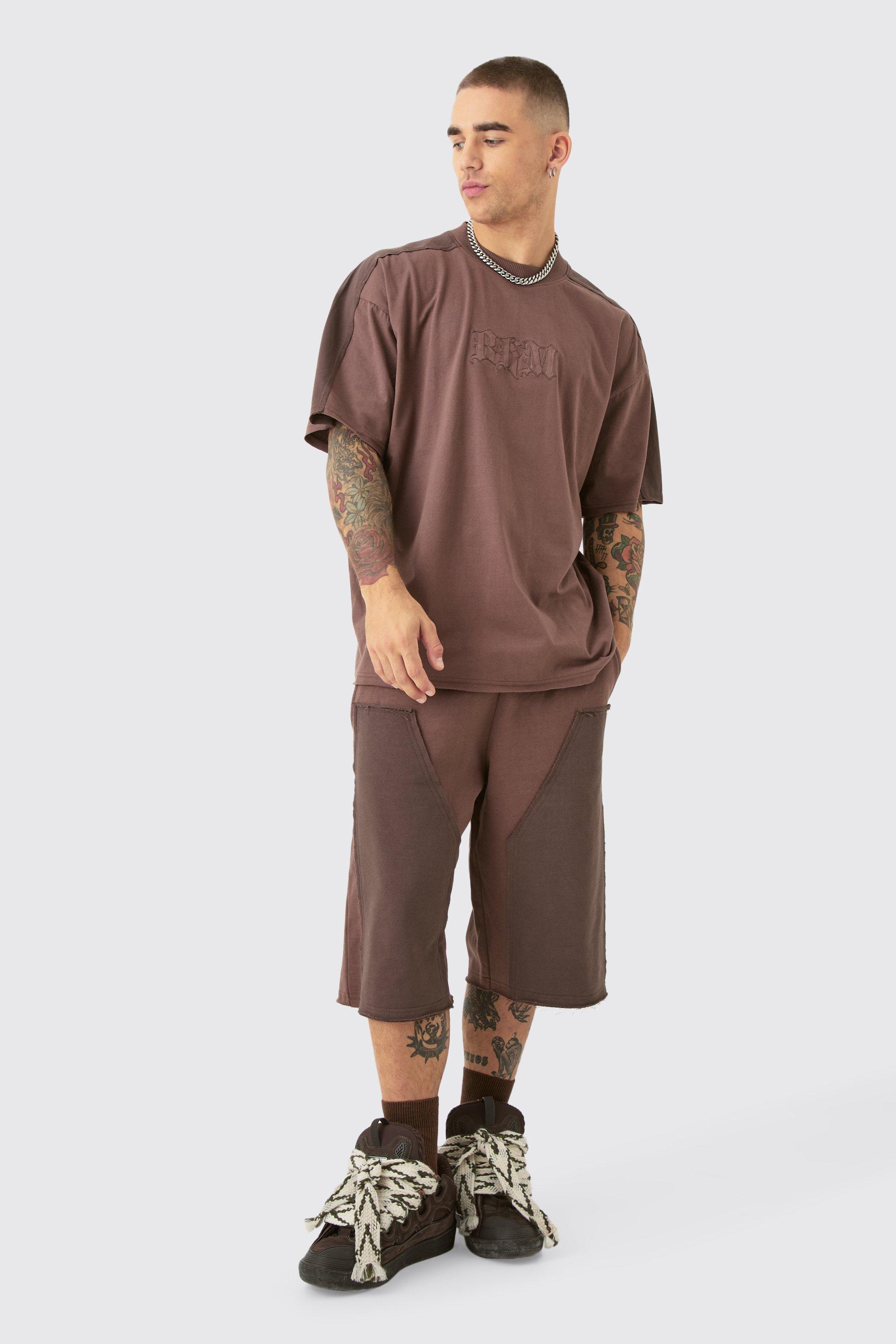 Oversized BHM Applique T-shirt & Carpenter Jort Set | boohooMAN USA Product Image