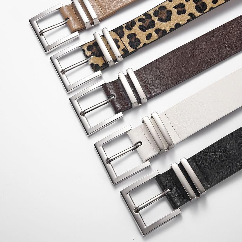 Leopard Print / Plain Faux Leather Belt Product Image