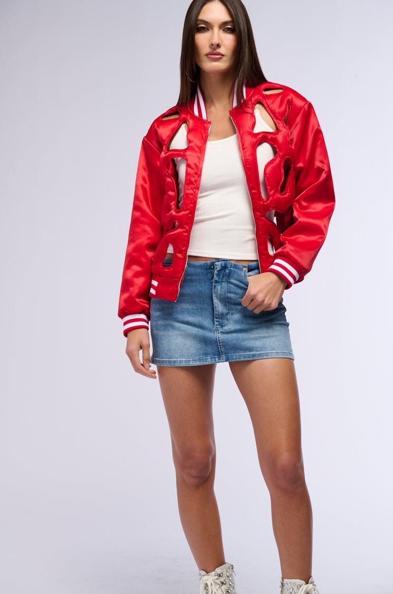 LOOK MY WAY CUT OUT SATIN BOMBER Product Image