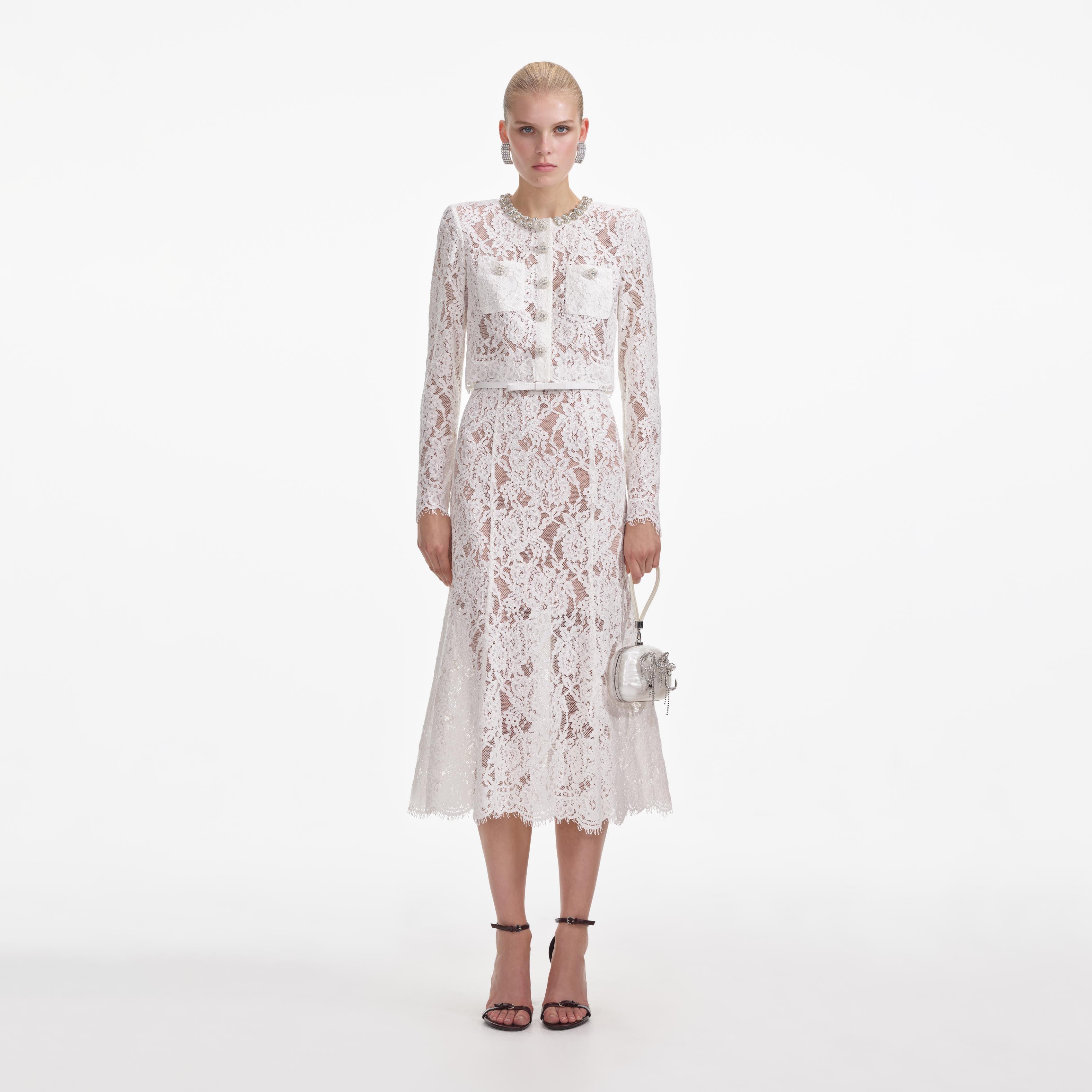 White Lace Embellished Midi Dress product image