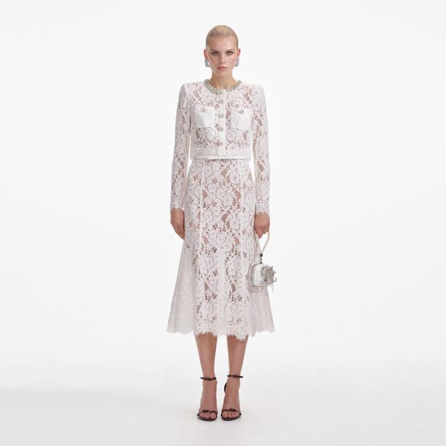 White Lace Embellished Midi Dress Product Image