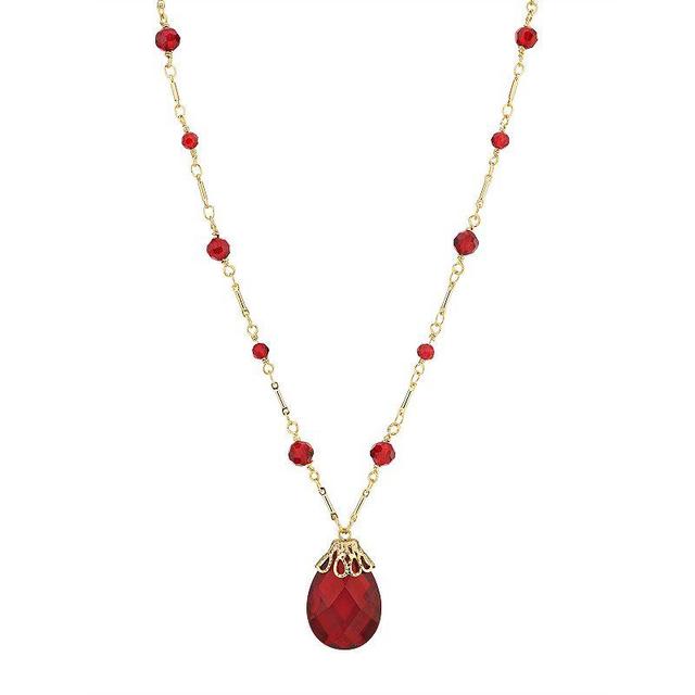 1928 Gold Tone Red Simulated Crystal Briolette Pendant Necklace, Womens Product Image