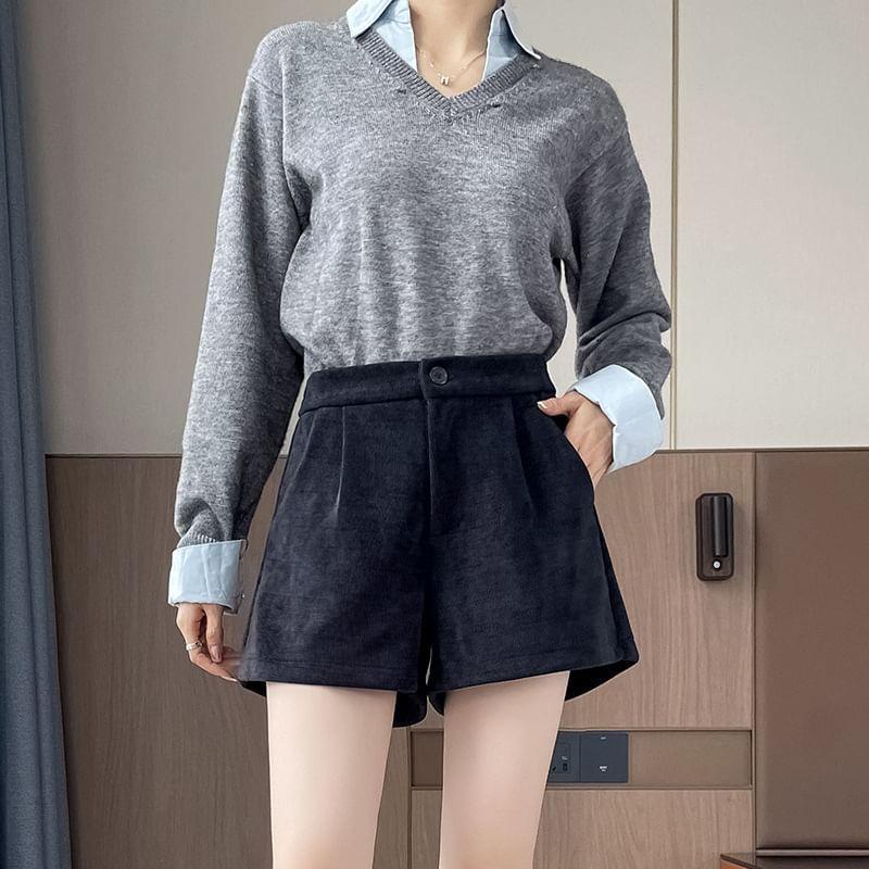 High Waist Plain Wide Leg Shorts Product Image