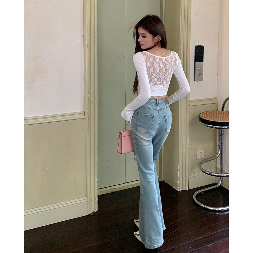 High Waist Washed Flared Jeans Product Image