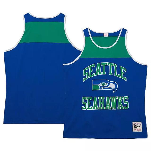 Mens Mitchell & Ness Royal/Green Seattle Seahawks Heritage Colorblock Tank Top Product Image