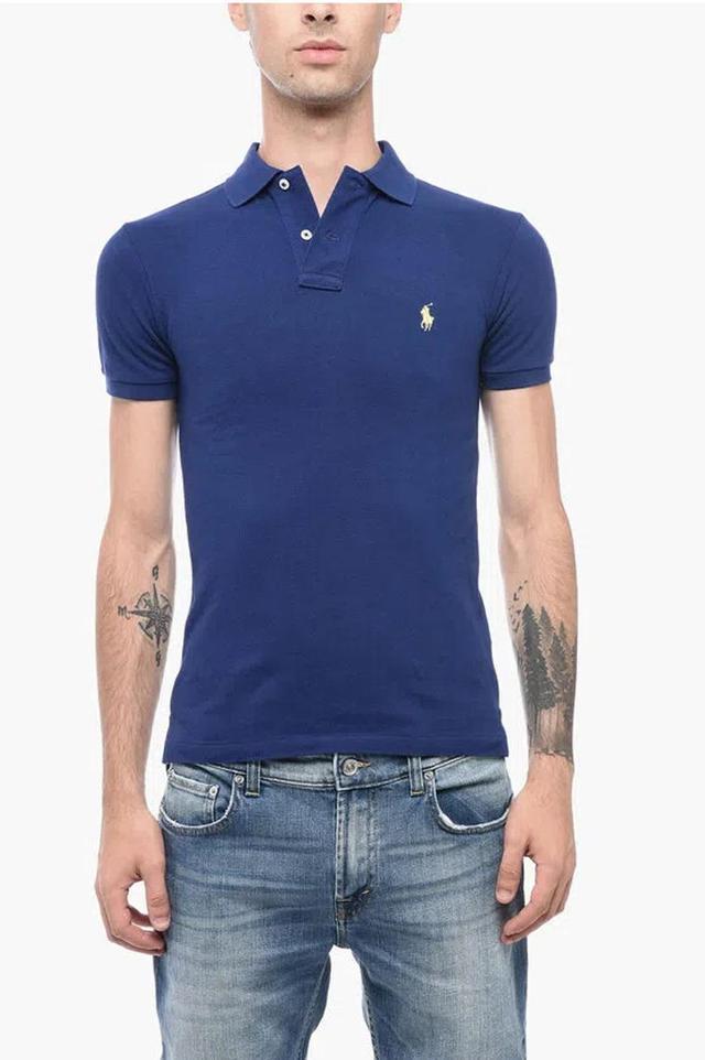 Piquet Cotton Slim Fit Polo With Logo In Blue Product Image