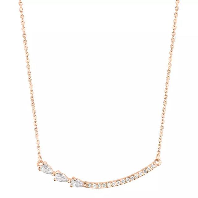 Adornia Curved Bar Pear Cubic Zirconia Necklace, Womens Rose Tone White Product Image