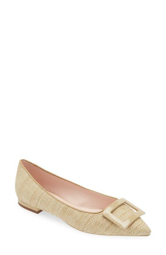 ROGER VIVIER Gommettine Raffia Buckle Ballerina Flats In Natural Product Image