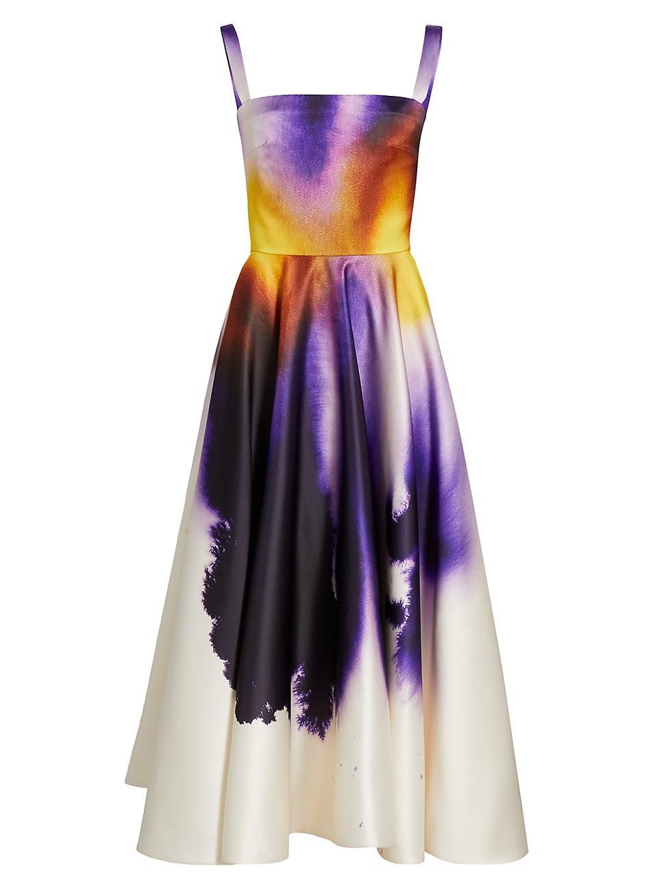 Womens Abstract Orchid Satin Cocktail Dress product image