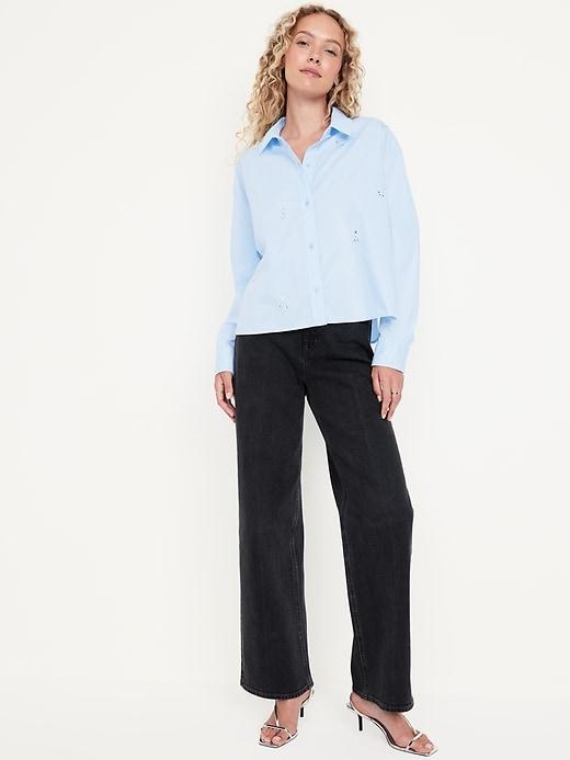 Embellished Cropped Button-Down Shirt Product Image