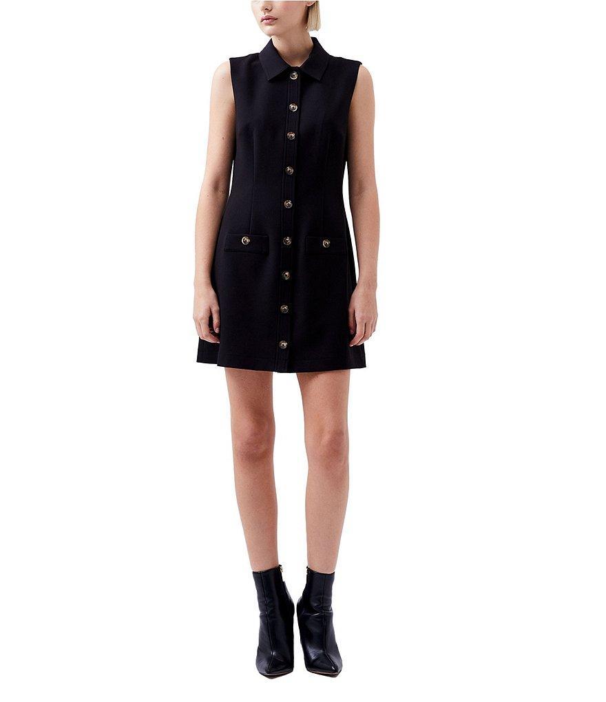 French Connection Azra Twill Point Collar Neck Sleeveless Button Front Mini Dress Product Image