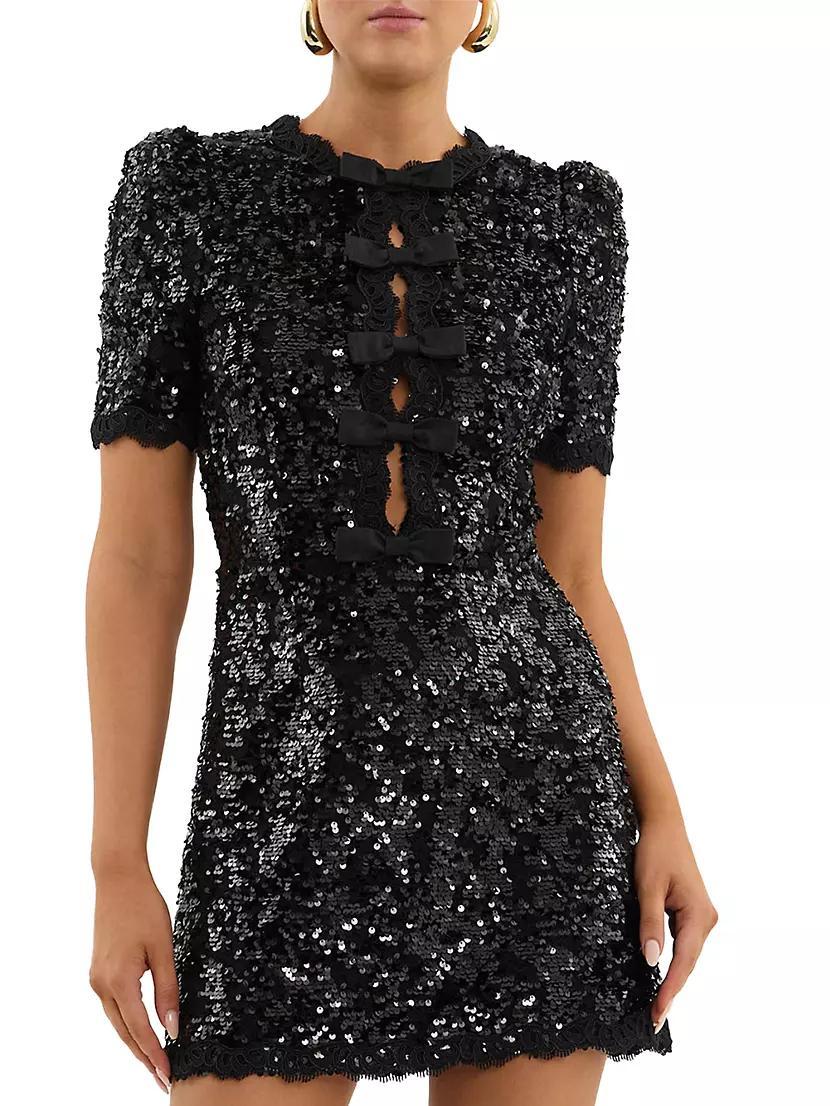 Diana Sequin-Embellished Lace Bow Minidress Product Image