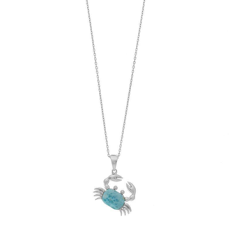 Sterling Silver Larimar Crab Pendant Necklace, Womens Product Image