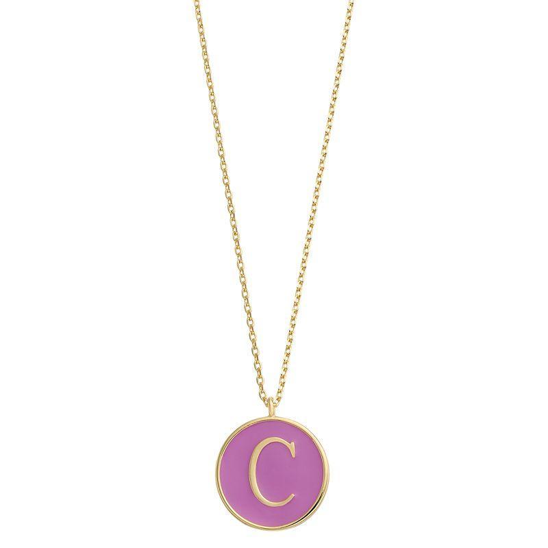 City Luxe Gold Tone Enamel Initial Disc Pendant Necklace, Womens Gold Tone C Product Image