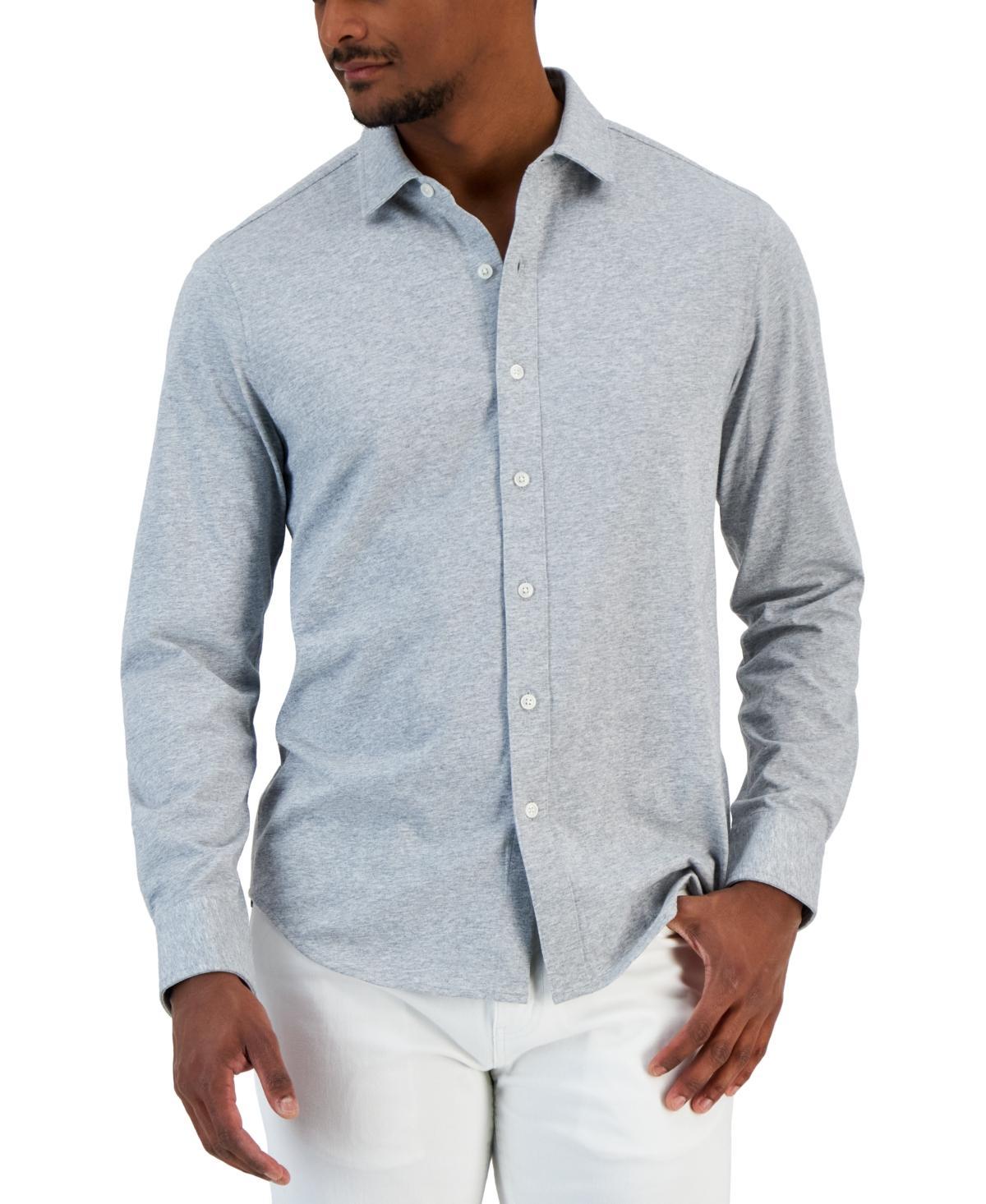 Alfani Mens Classic-Fit Heathered Jersey-Knit Button-Down Shirt, Created for Macys Product Image