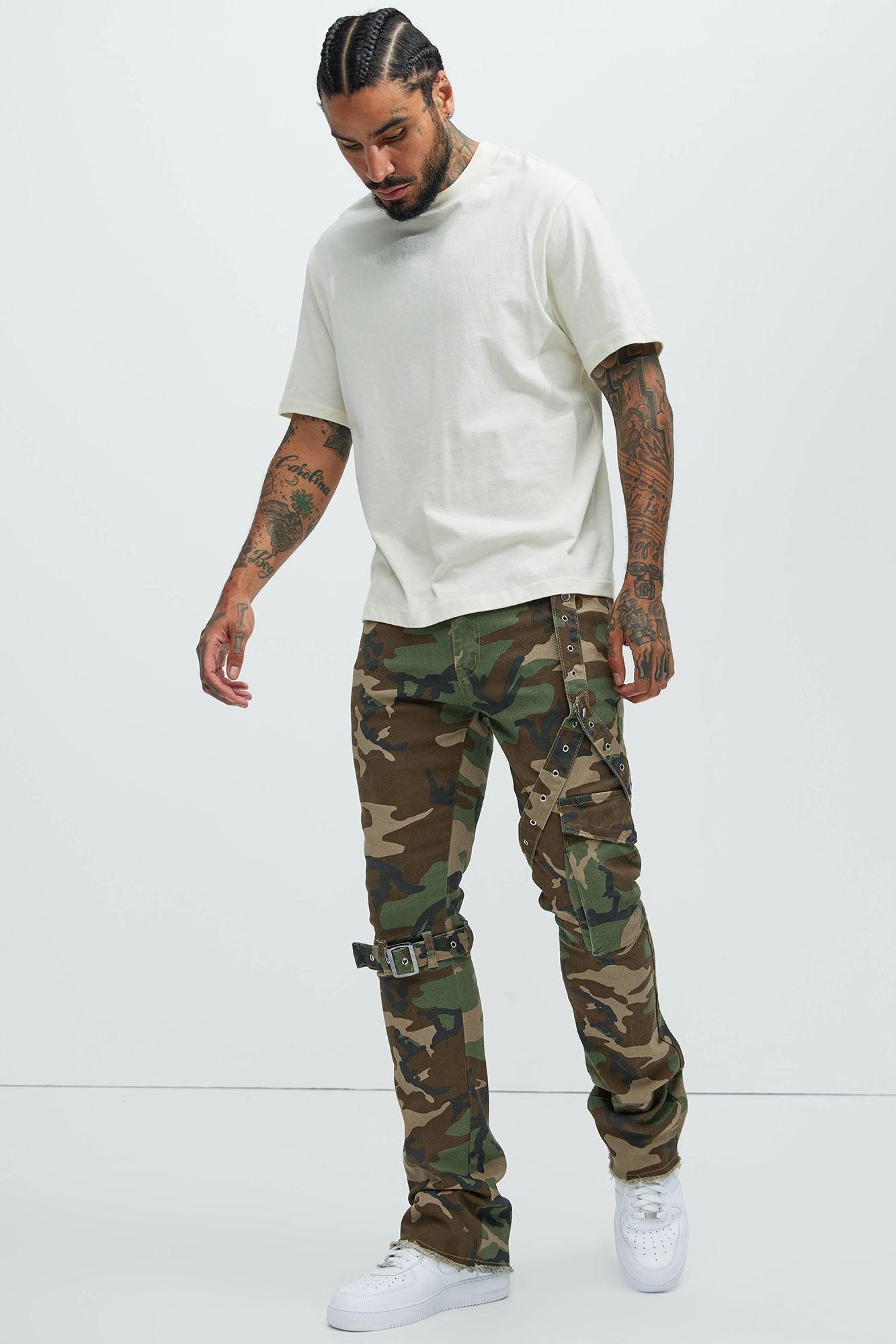 With The Straps Camo Stacked Skinny Flare Pants - Camouflage Product Image