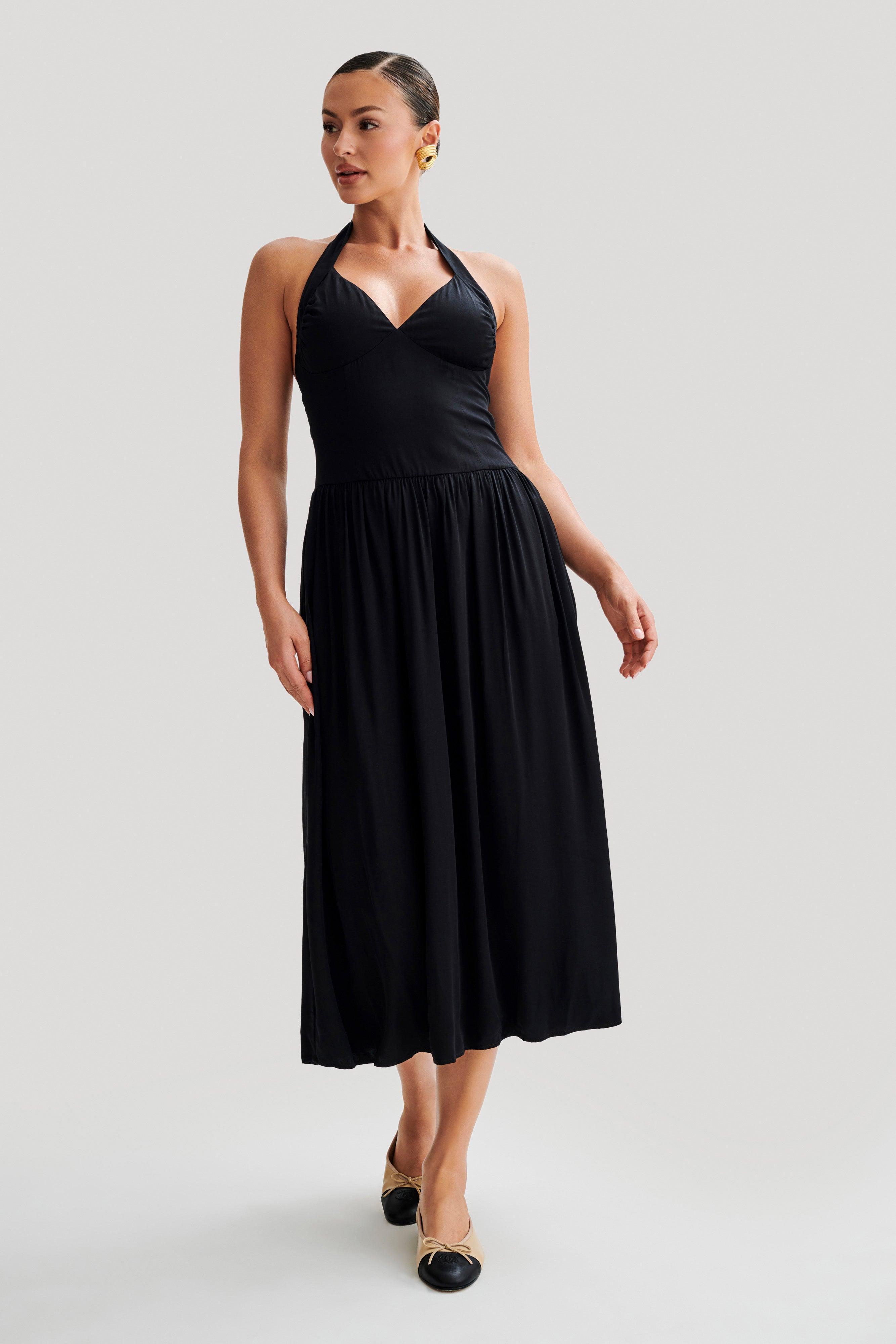 Harriette Halter Midi Dress - Black Product Image